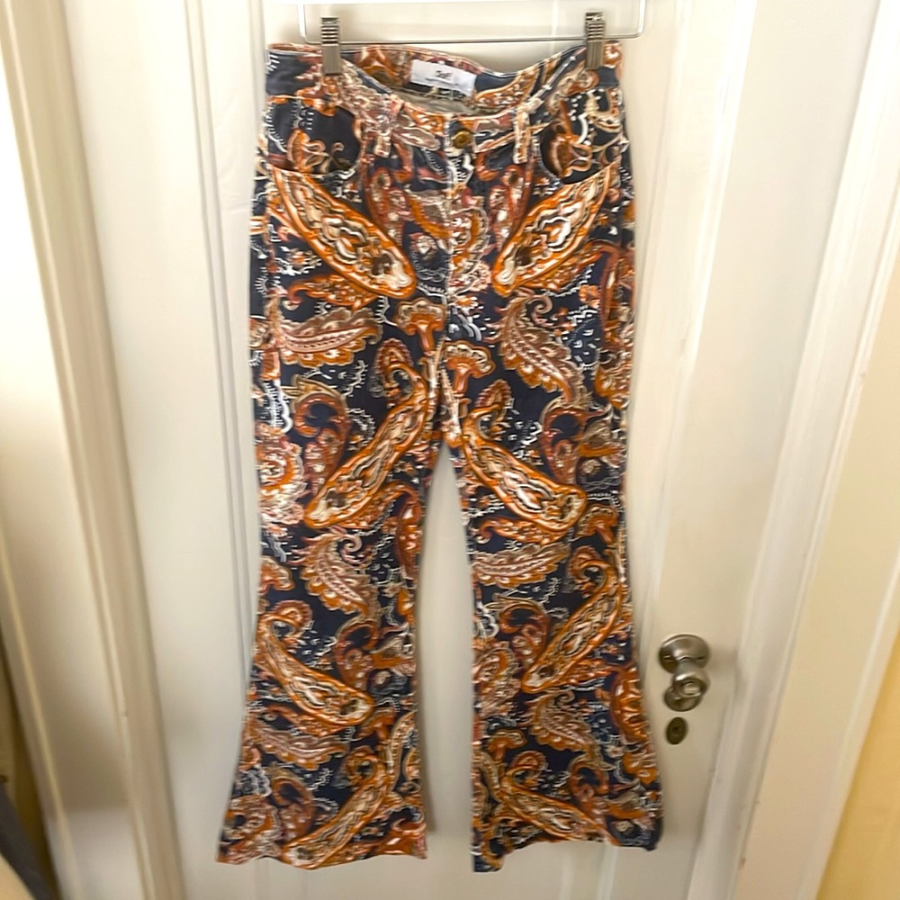 Shaft NWOT Lola Paisley VelvetCorduroy‎ Pants Italian RARE Blue/Rust Size 29/33 - Picture 3 of 12